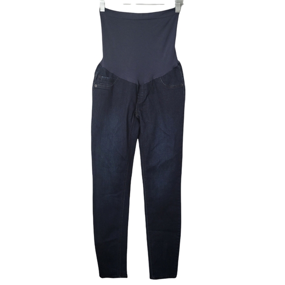 Indigo Blue Dark Wash Slim Straight Maternity Secret Belly Jeans - Picture 3 of 16
